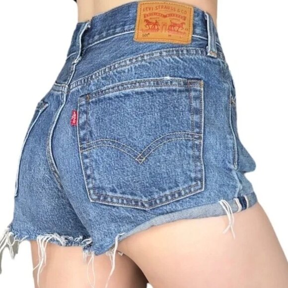 Levi’s 501 White Oak Cone Denim Distressed Button Fly Jeans Shorts Size 25